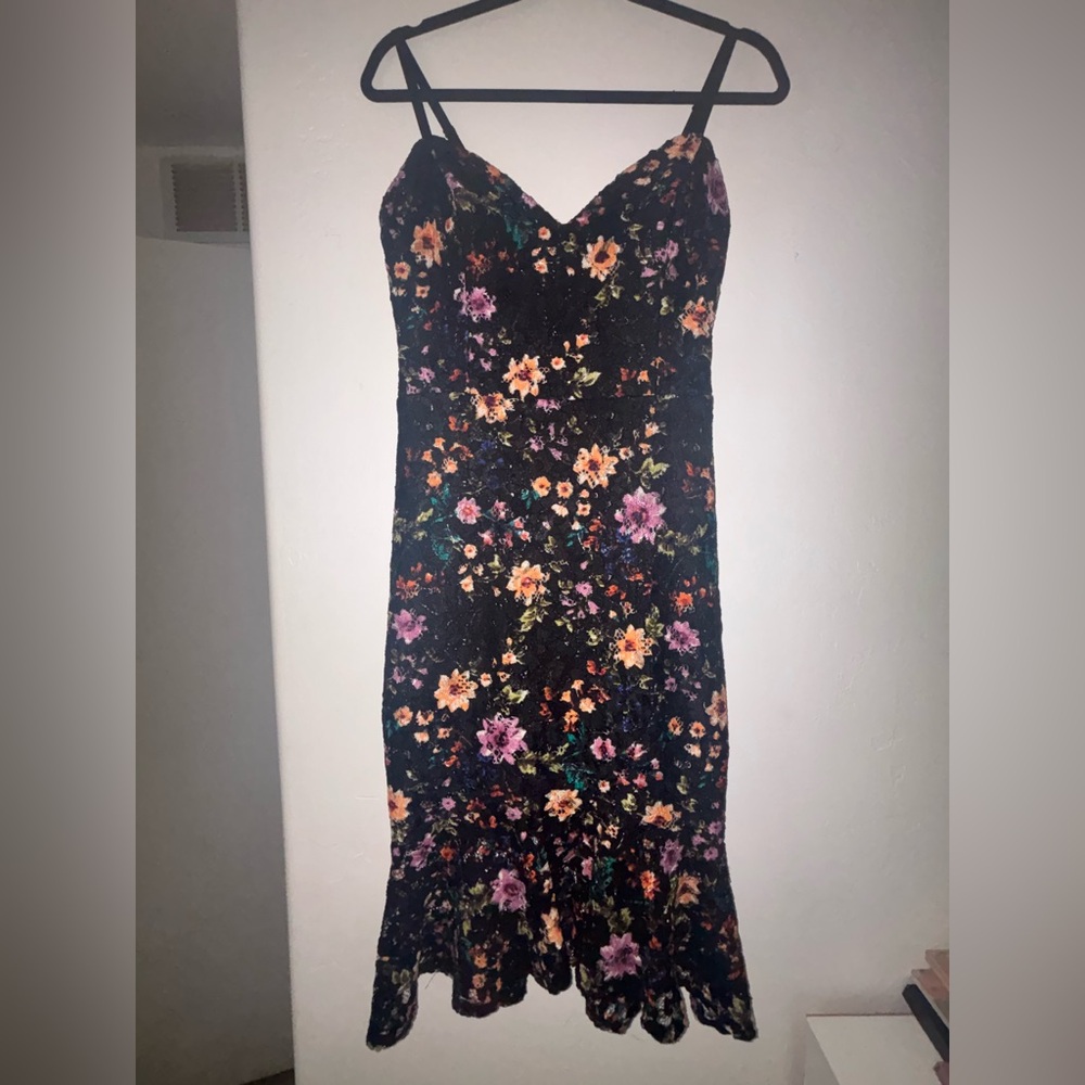Guess Strapless Black Dress with Floral Design